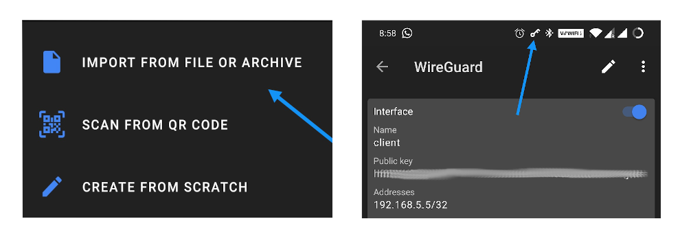 Import client config and connect to VPN